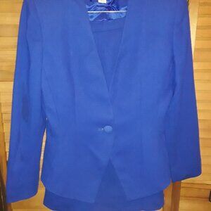 Vintage Saville SZ 4 100% Wool Royal Blue 1 Button Jacket and Skirt Set